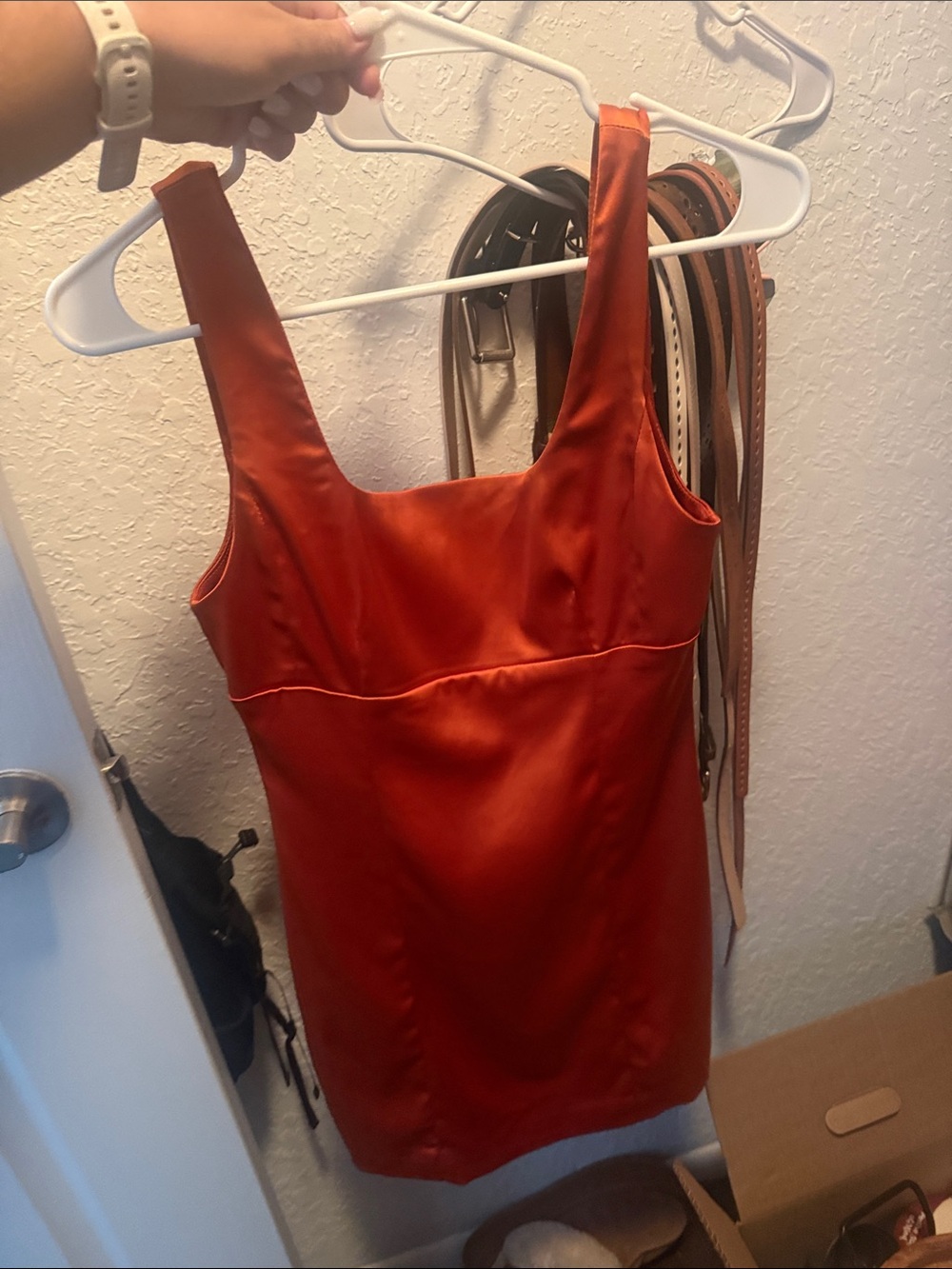 Blush Rust Orange Satin Mini Dress